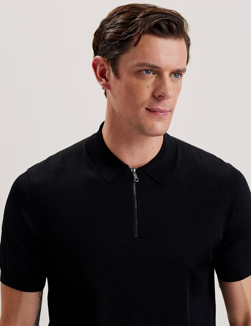 Black Ted Baker DALDIN - Zip Collar Stretch Knit Men Jumpers | SG  2769-XPHQB
