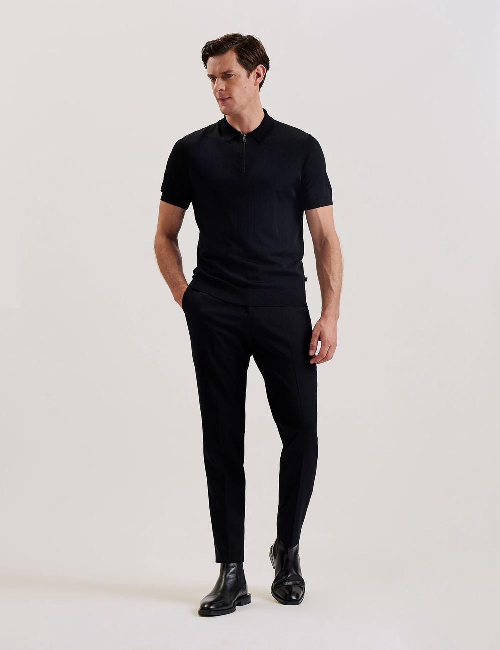 Black Ted Baker DALDIN - Zip Collar Stretch Knit Men Jumpers | SG  2769-XPHQB