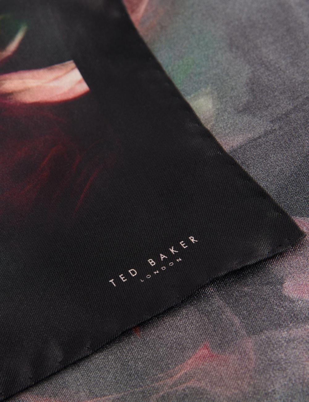 Black Ted Baker DALLASE - Smokey Floral Print Silk Pocket Men Pocket Squares | SG  0314-IJNZB