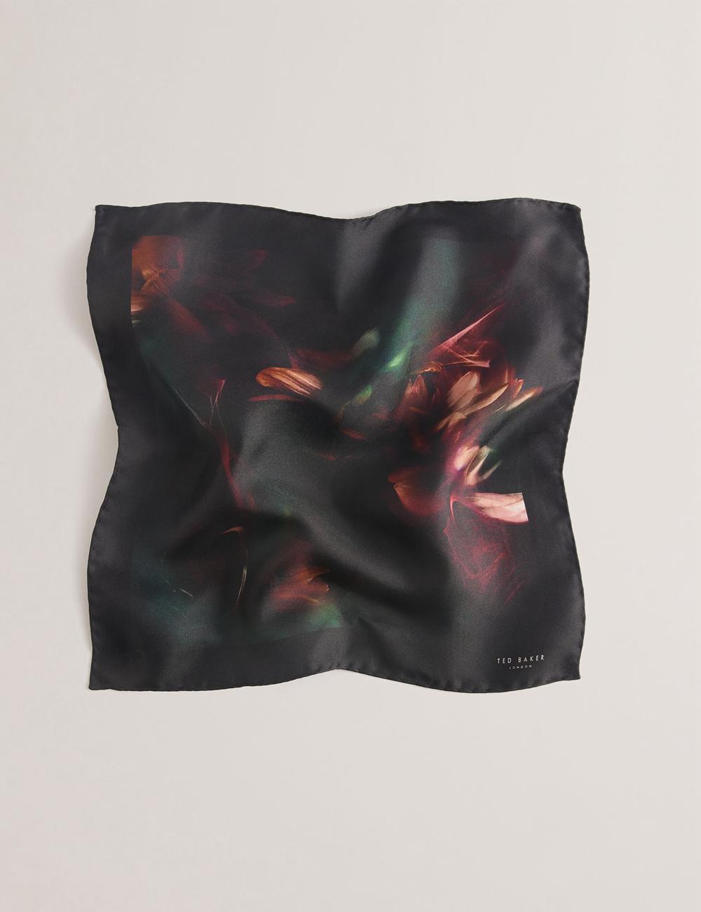 Black Ted Baker DALLASE - Smokey Floral Print Silk Pocket Men Pocket Squares | SG  0314-IJNZB