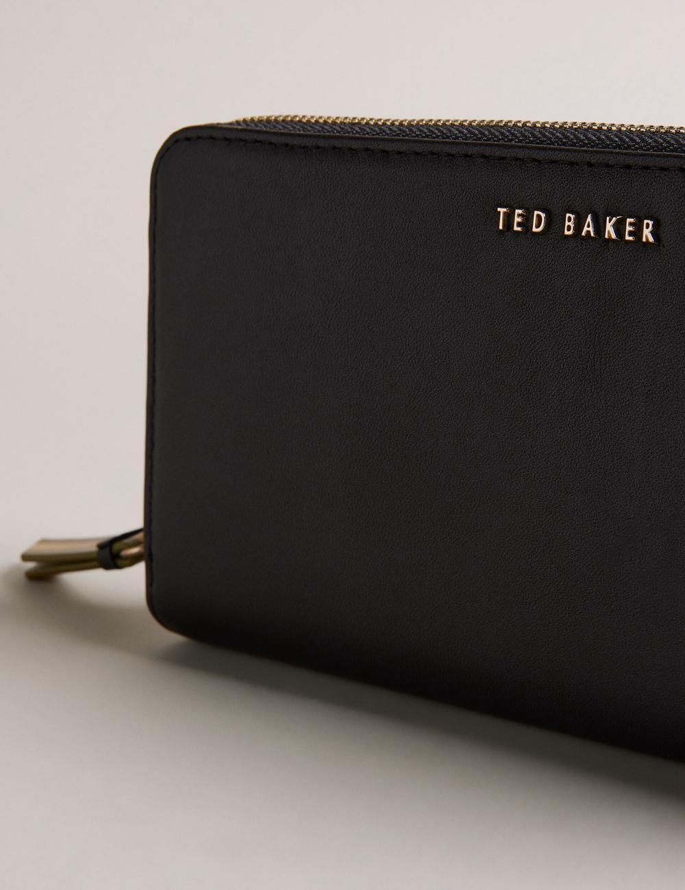 Black Ted Baker DARCIEA - Smooth Leather Zip Around Large Women Purses | SG  5389-OBIPL