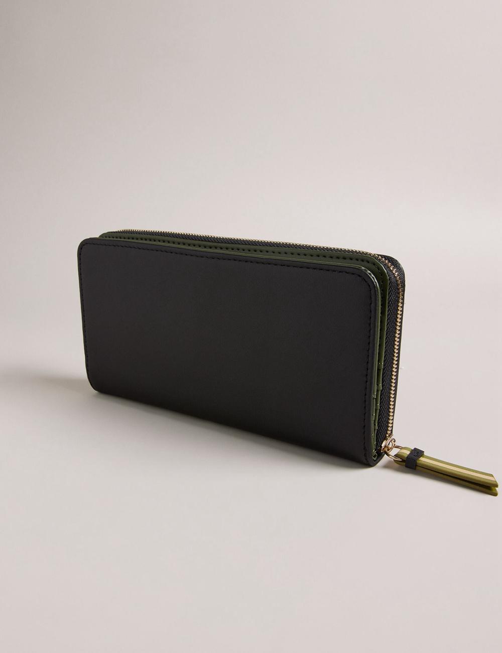 Black Ted Baker DARCIEA - Smooth Leather Zip Around Large Women Purses | SG  5389-OBIPL
