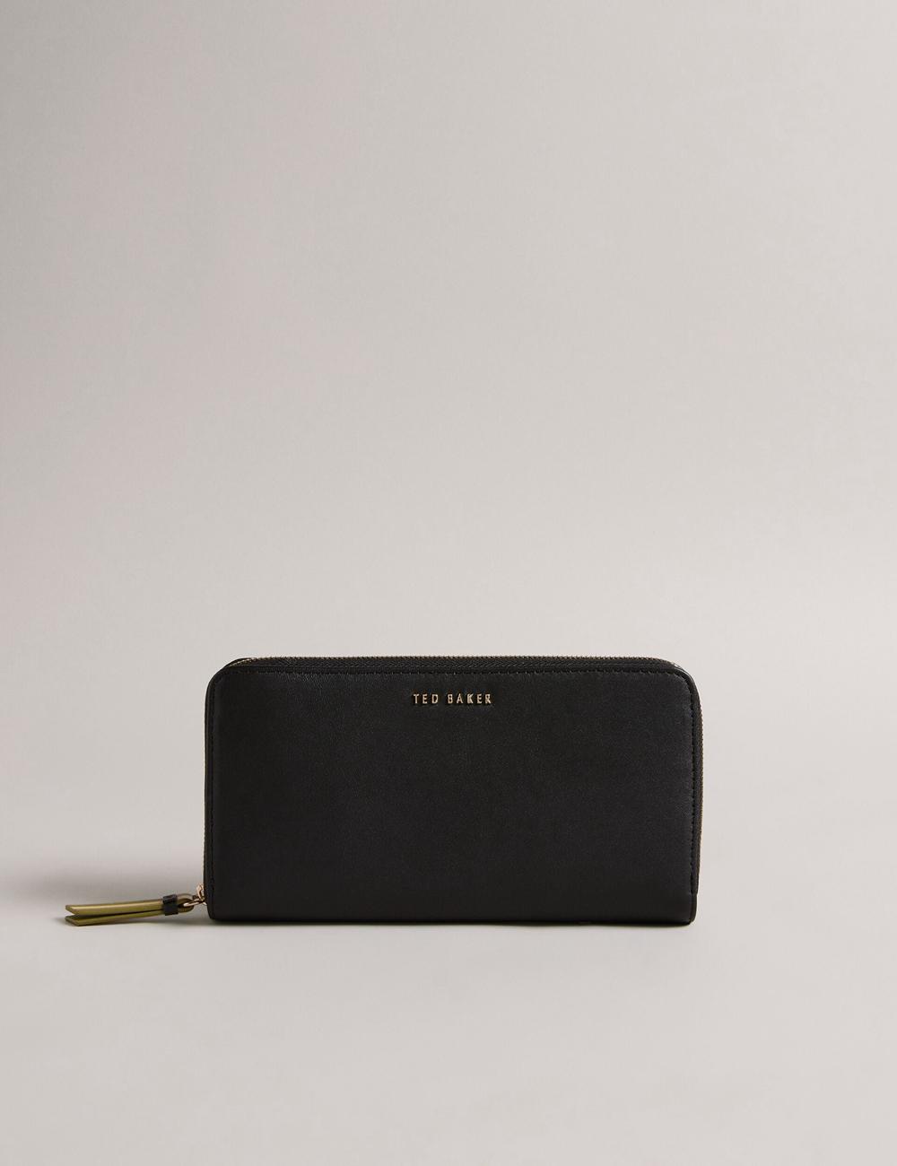 Black Ted Baker DARCIEA - Smooth Leather Zip Around Large Women Purses | SG  5389-OBIPL