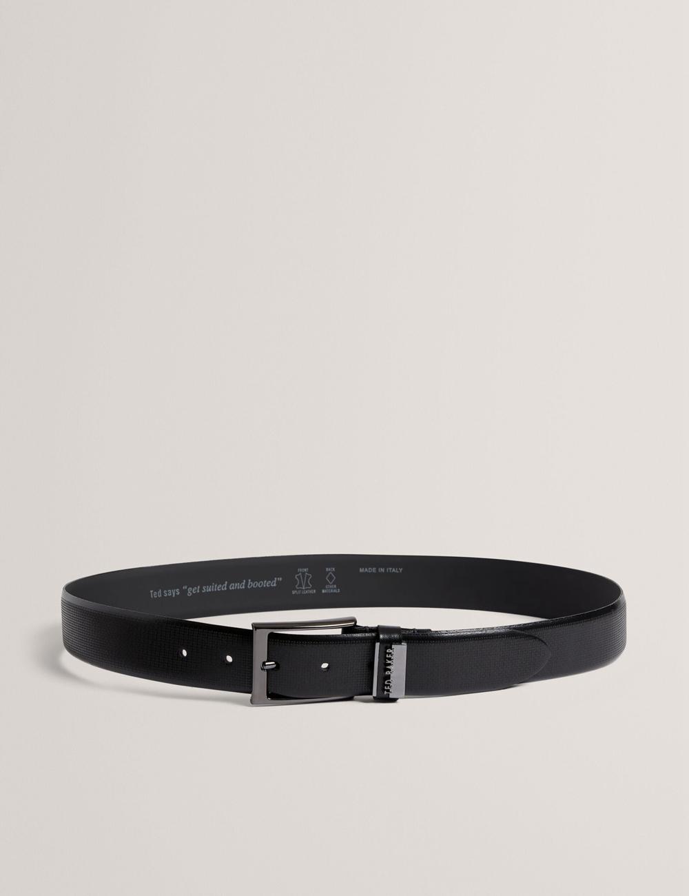 Black Ted Baker DAWSONS - Textured T Pattern Leather Men Belts | SG  6427-RLFZN