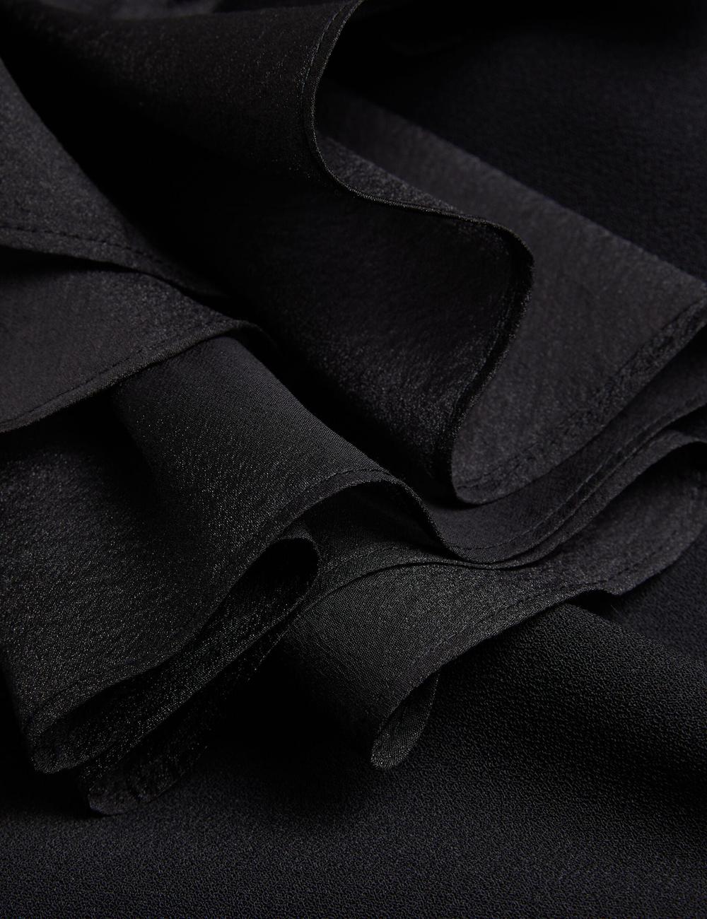 Black Ted Baker ELQUI - Oversized Ruffle Trim V-Neck Women Mini Dresses | SG  1964-QNHUP