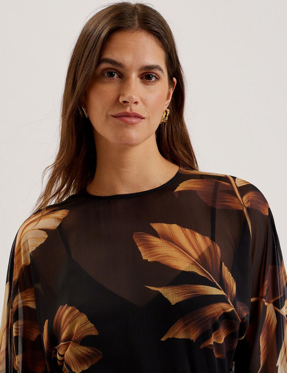 Black Ted Baker ELSTER - Printed Chiffon With Waist Women Mini Dresses | SG  5904-NJGXF