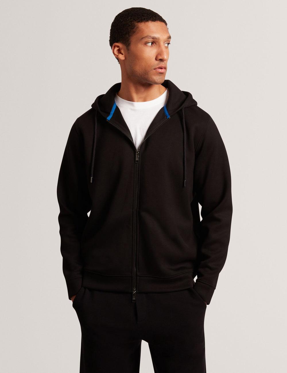 Black Ted Baker EPIO - Zip Through Neoprene Men Hoodies | SG  6085-SJFAZ
