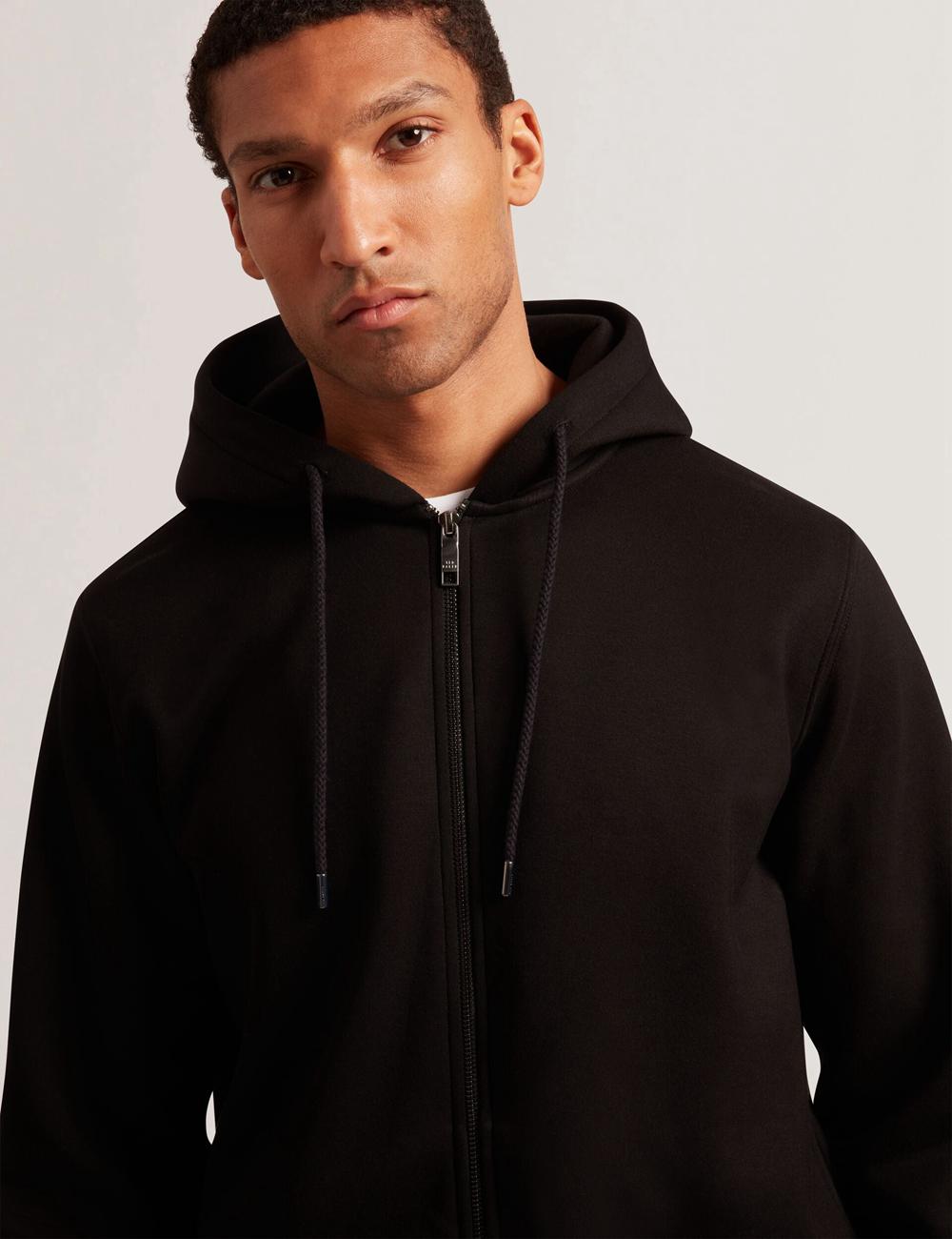Black Ted Baker EPIO - Zip Through Neoprene Men Hoodies | SG  6085-SJFAZ