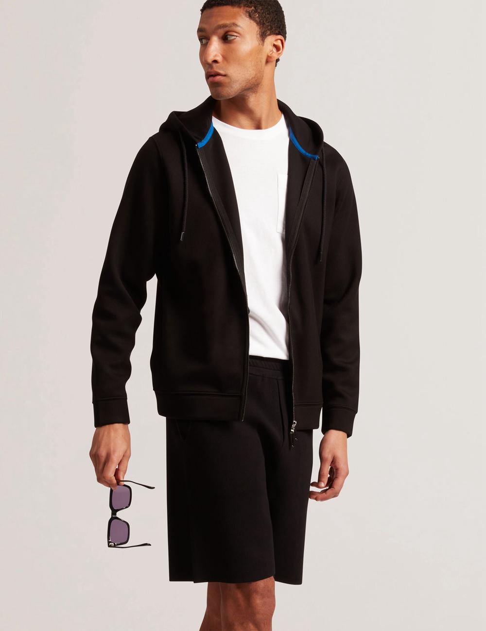 Black Ted Baker EPIO - Zip Through Neoprene Men Hoodies | SG  6085-SJFAZ