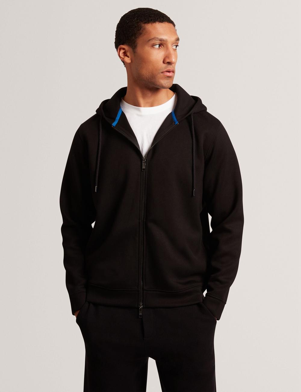 Black Ted Baker EPIO - Zip Through Neoprene Men Hoodies | SG  6085-SJFAZ