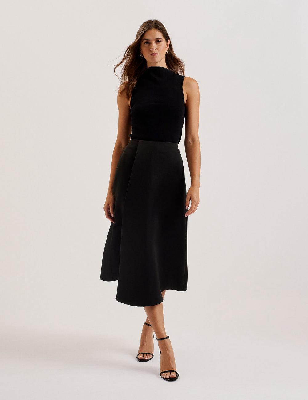 Black Ted Baker ERVA - Asymmetric Satin Wrap Women Midi Skirts | SG  0126-VNAIT