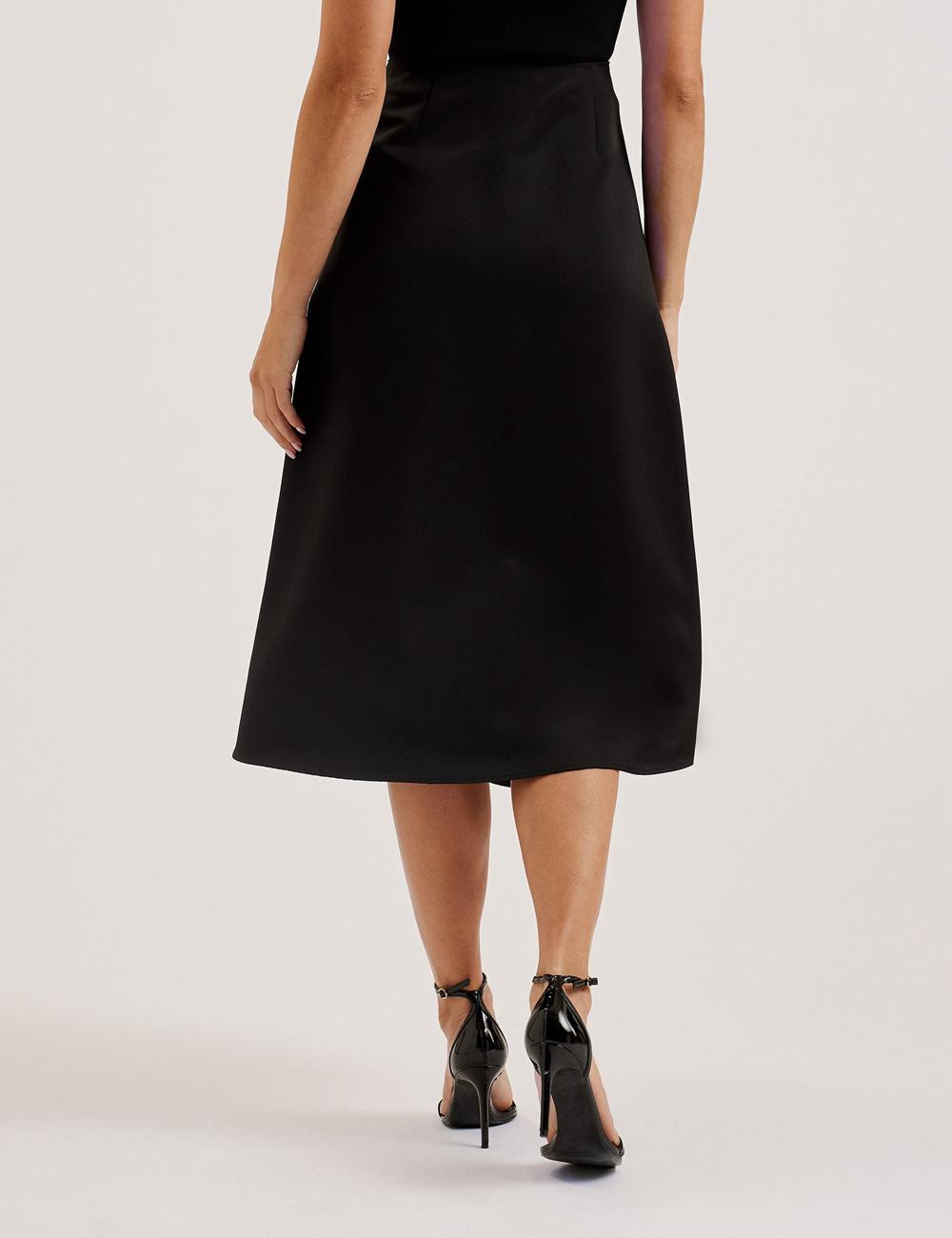 Black Ted Baker ERVA - Asymmetric Satin Wrap Women Midi Skirts | SG  0126-VNAIT