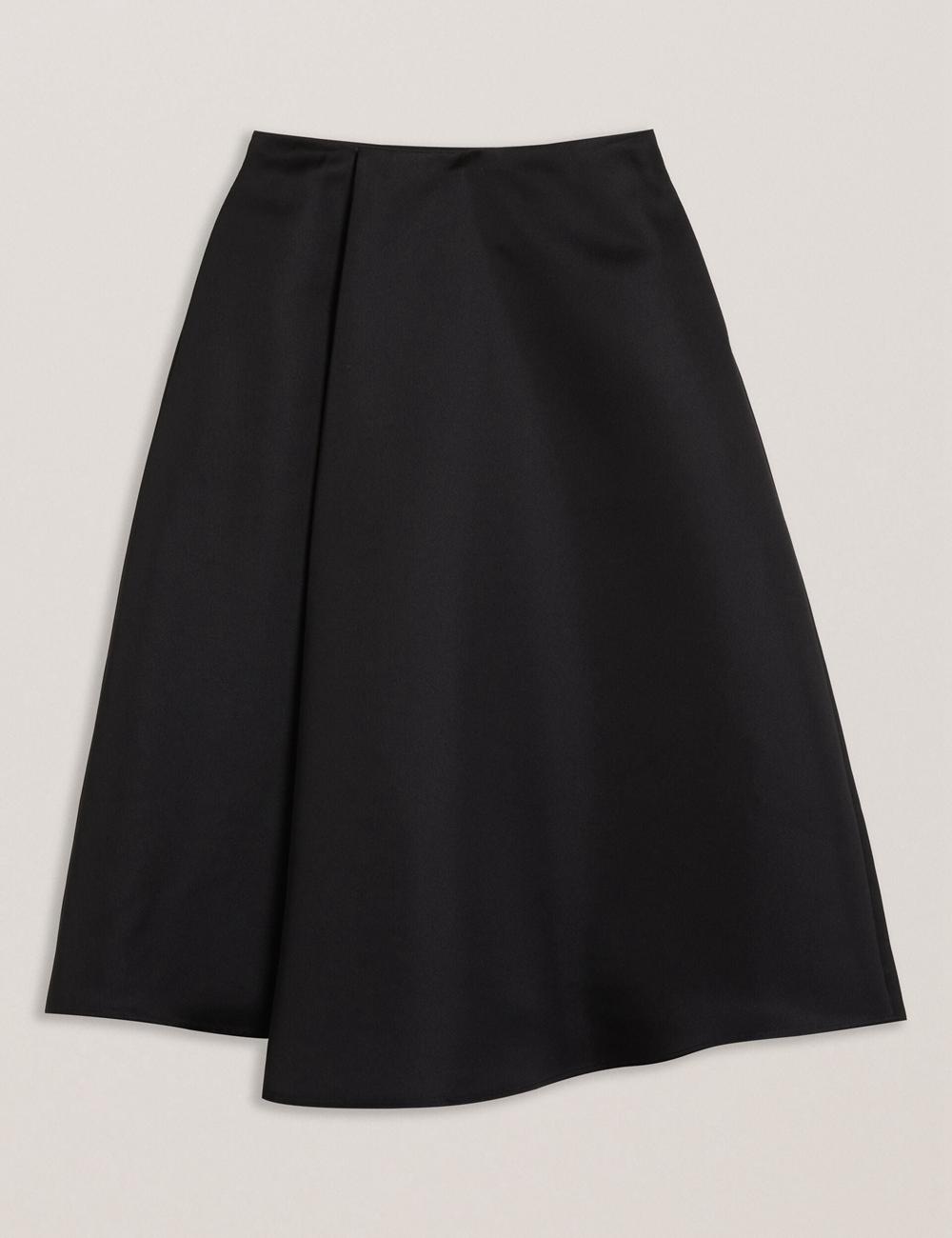 Black Ted Baker ERVA - Asymmetric Satin Wrap Women Midi Skirts | SG  0126-VNAIT