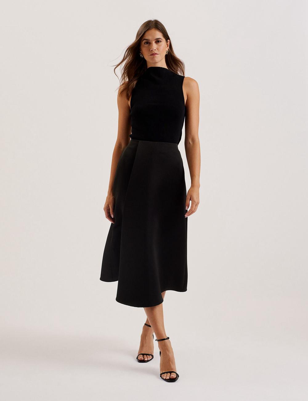 Black Ted Baker ERVA - Asymmetric Satin Wrap Women Midi Skirts | SG  0126-VNAIT