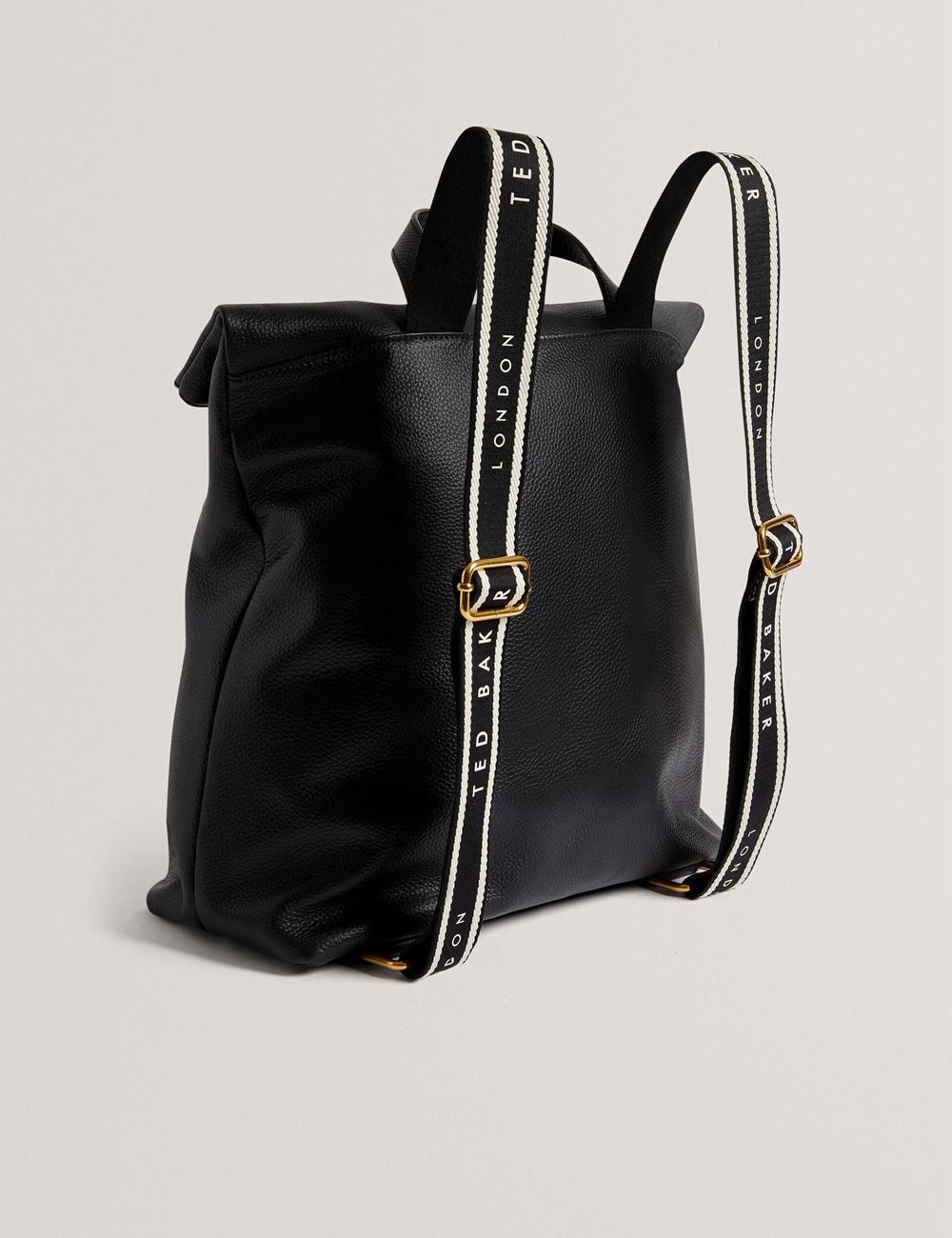Black Ted Baker ESSAYA - Leather Webbing Strap Fold Over Women Backpacks | SG  2064-VOECK