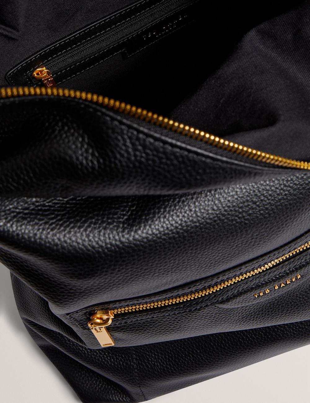 Black Ted Baker ESSAYA - Leather Webbing Strap Fold Over Women Backpacks | SG  2064-VOECK