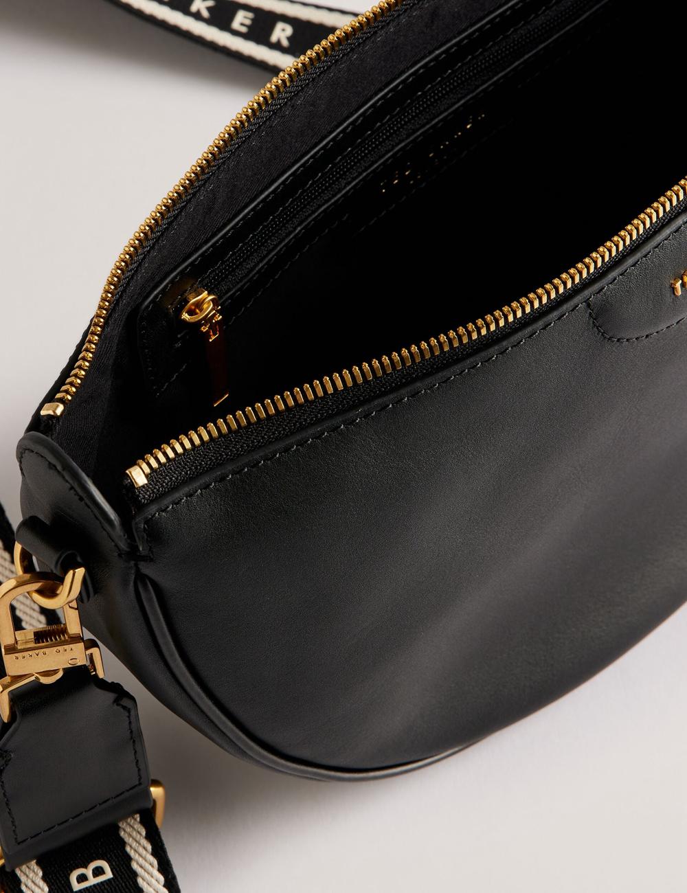 Black Ted Baker ESSINA - Webbing Half Moon Leather Women Crossbody Bags | SG  9601-CDYIR