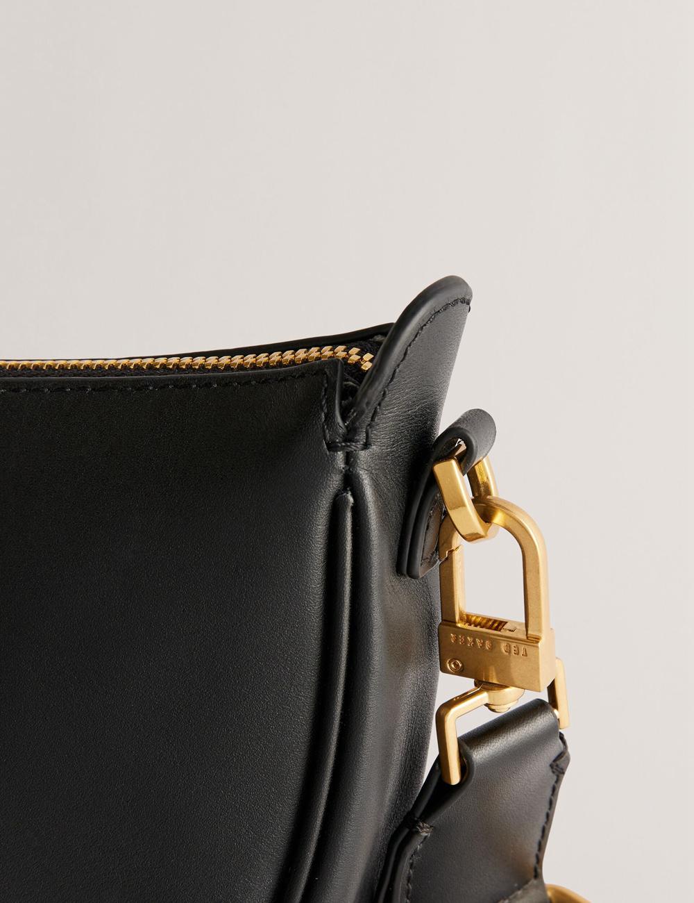 Black Ted Baker ESSINA - Webbing Half Moon Leather Women Crossbody Bags | SG  9601-CDYIR