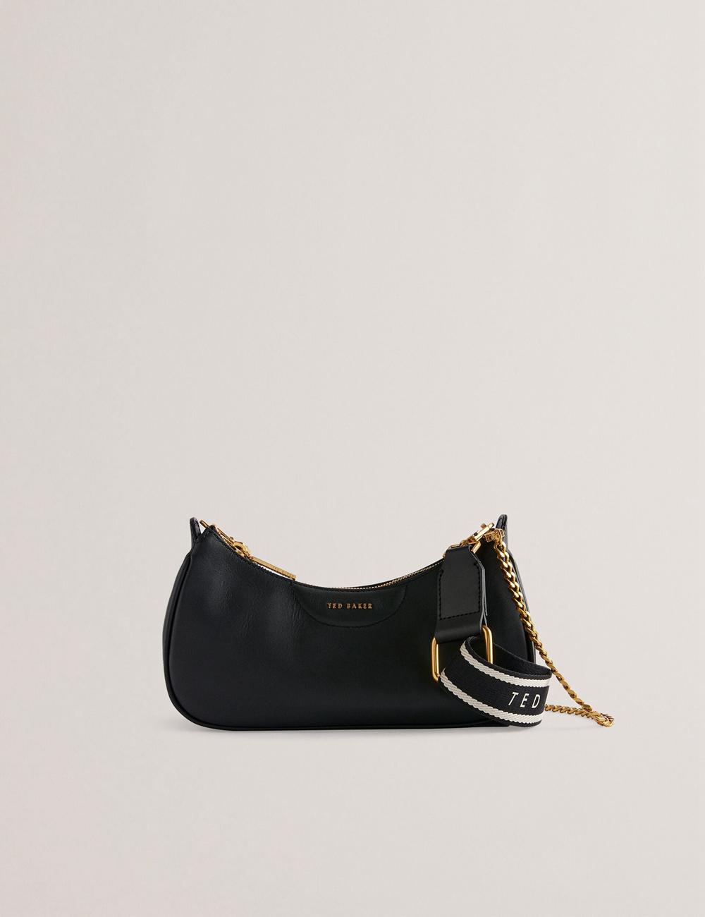 Black Ted Baker ESSIY - Leatheruette With Webbing Strap Women Shoulder Bags | SG  3286-BHWAQ