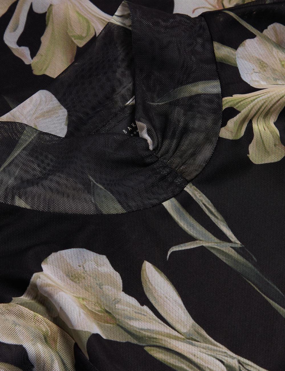 Black Ted Baker FIAAHH - Floral Print High Neck Sheer Mesh Women Tops | SG  3146-WOIHX