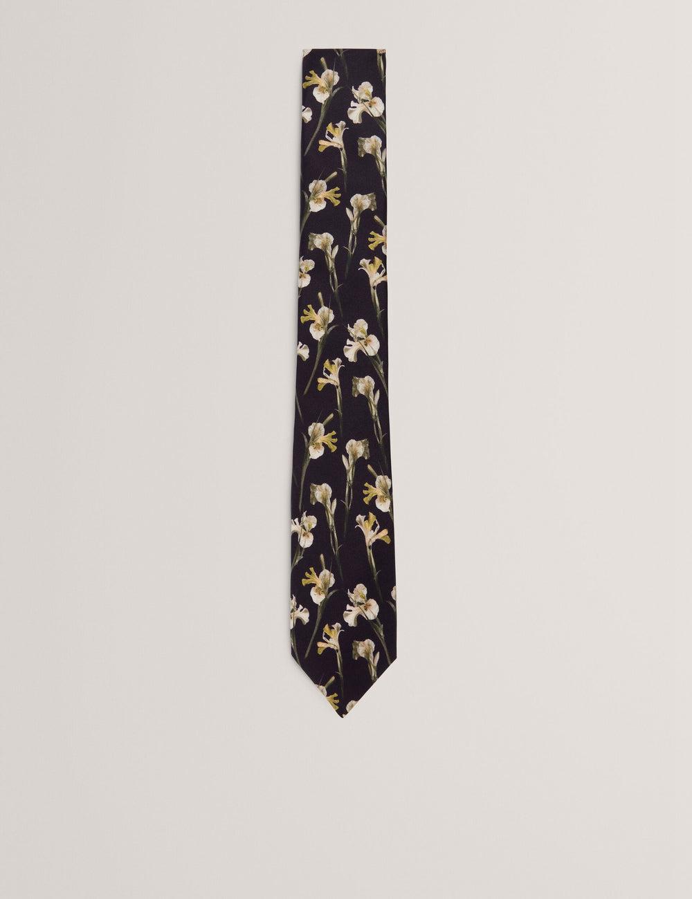 Black Ted Baker FRINTON - Orchid Floral Print Silk Men Ties | SG  3251-USBOT