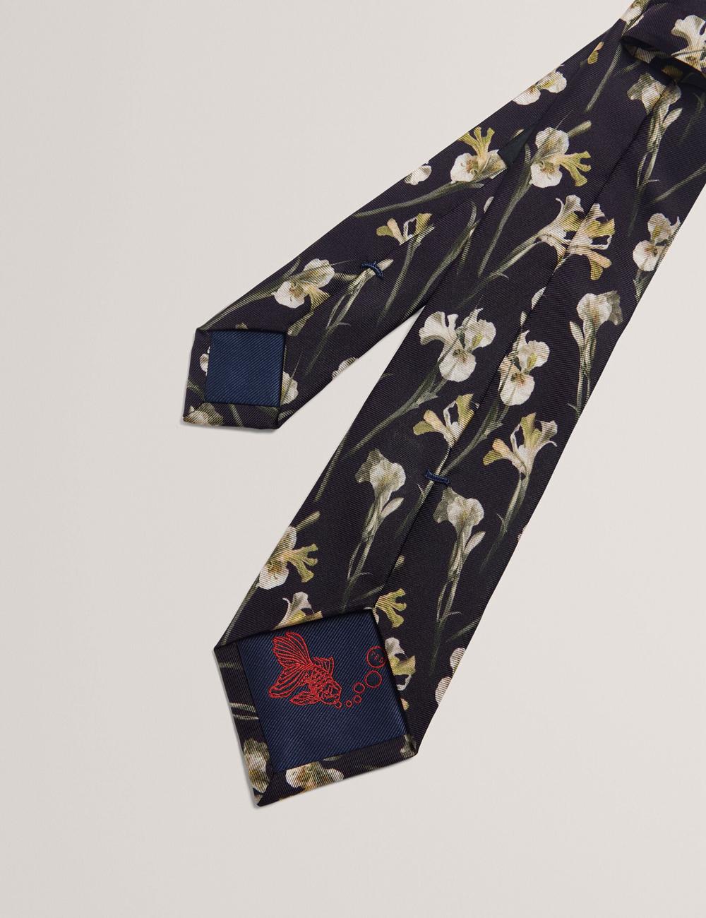 Black Ted Baker FRINTON - Orchid Floral Print Silk Men Ties | SG  3251-USBOT
