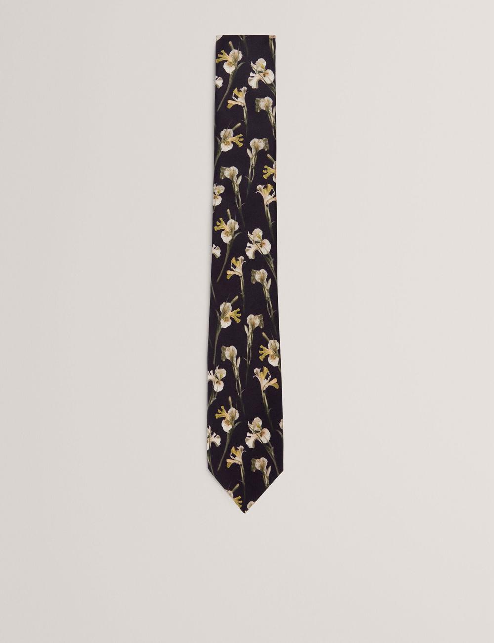 Black Ted Baker FRINTON - Orchid Floral Print Silk Men Ties | SG  3251-USBOT