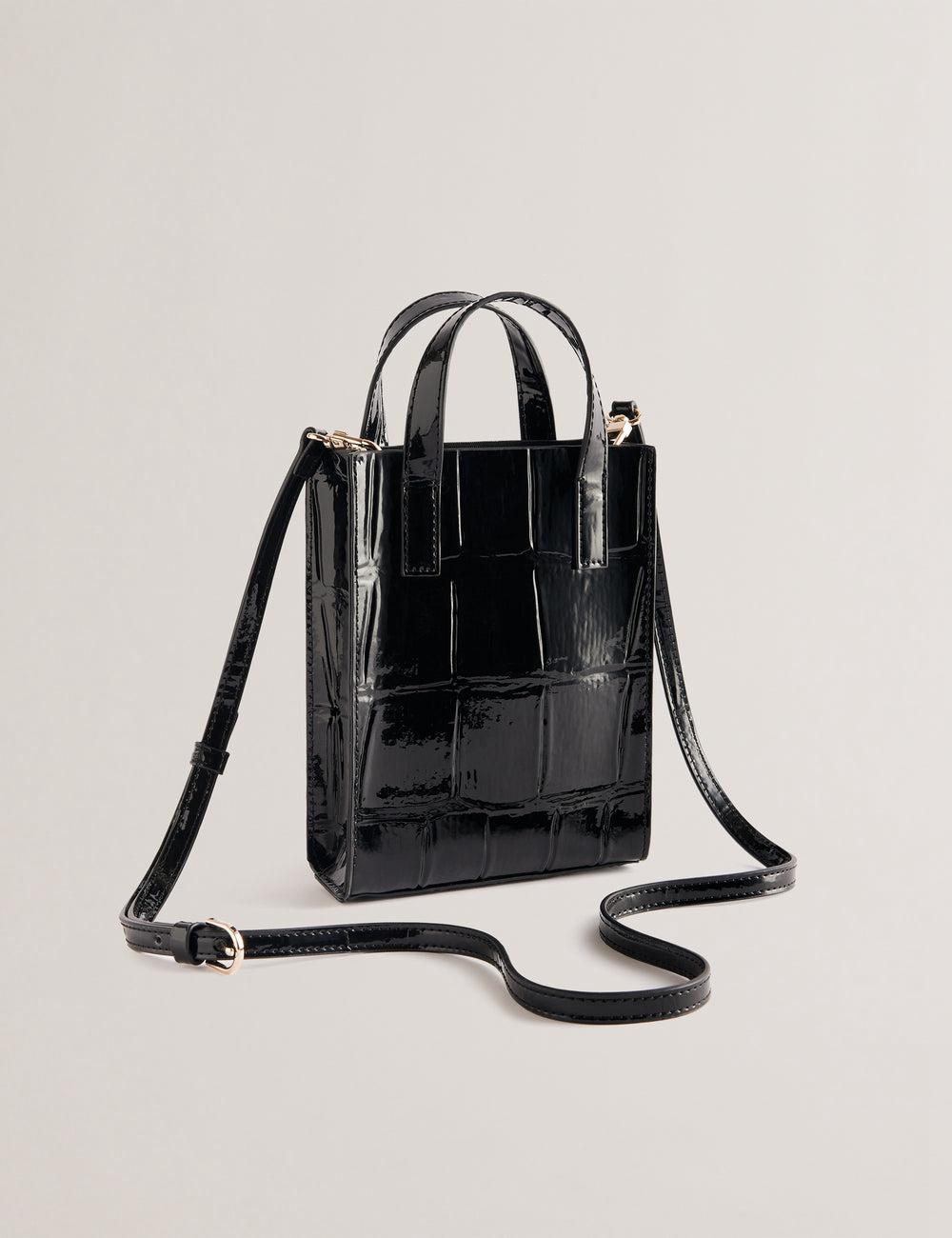 Black Ted Baker GATOCON - Mini Croc Effect Patent Women Tote Bags | SG  0365-DWEKY