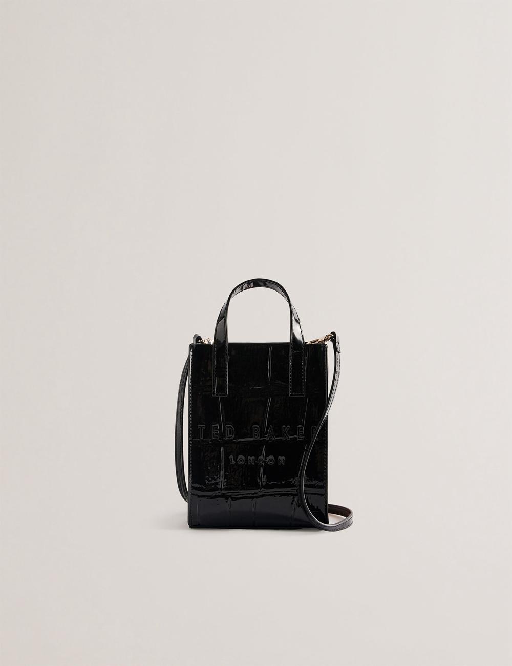 Black Ted Baker GATOCON - Mini Croc Effect Patent Women Tote Bags | SG  0365-DWEKY