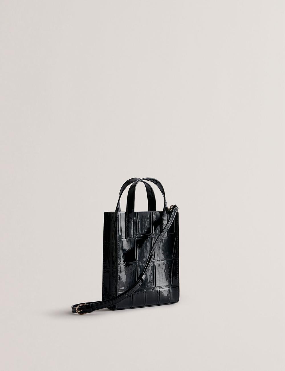 Black Ted Baker GATOCON - Mini Croc Effect Patent Women Tote Bags | SG  0365-DWEKY