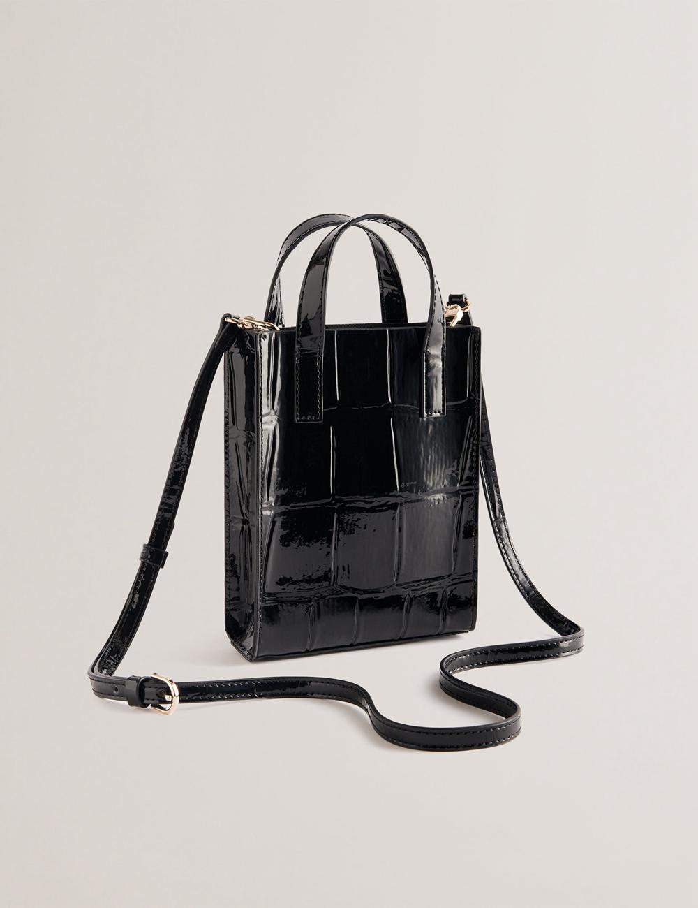 Black Ted Baker GATOCON - Mini Croc Effect Patent Women Tote Bags | SG  0365-DWEKY