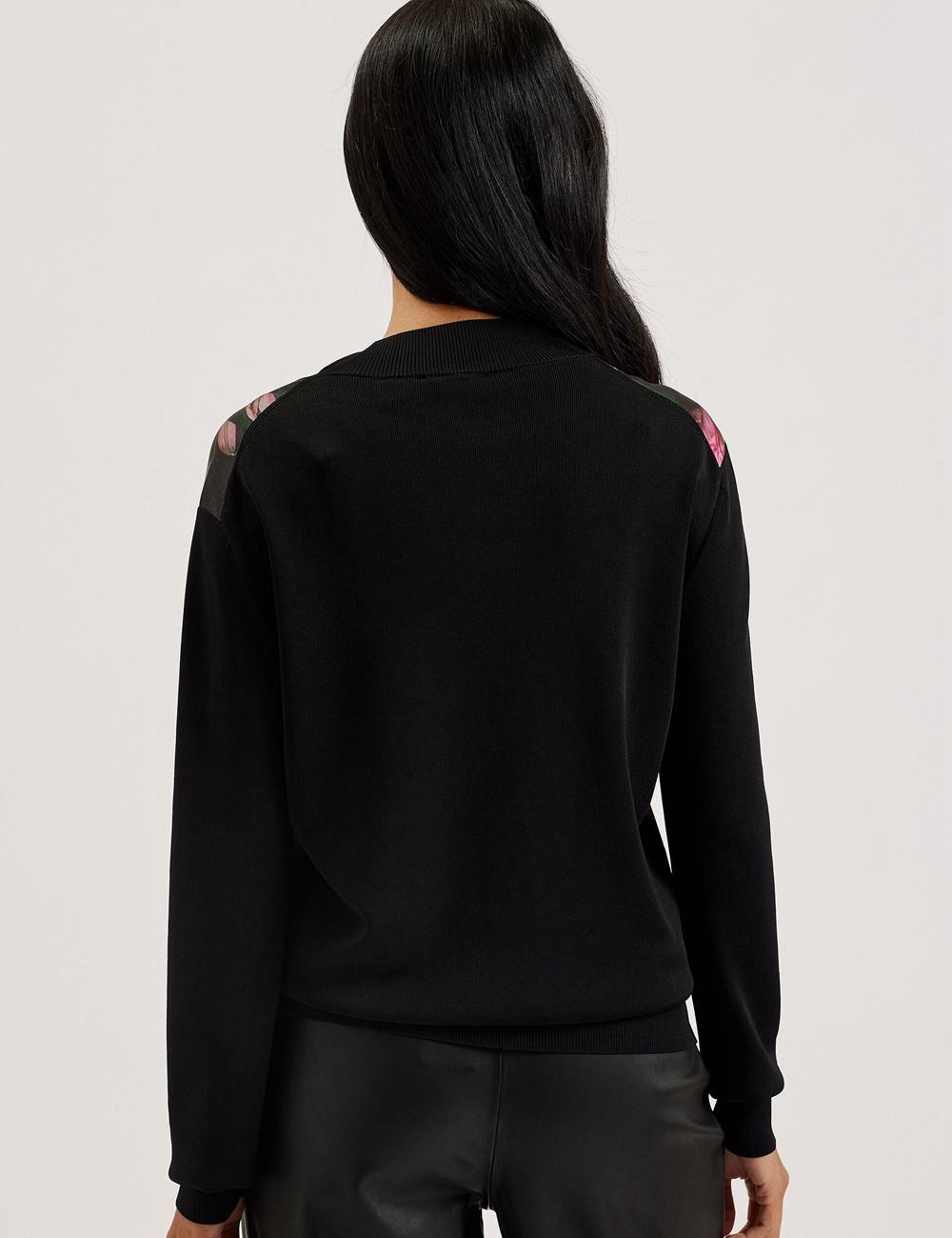 Black Ted Baker GEMHAA - Printed Panel Long Sleeve Women Cardigans | SG  1974-DUCAR