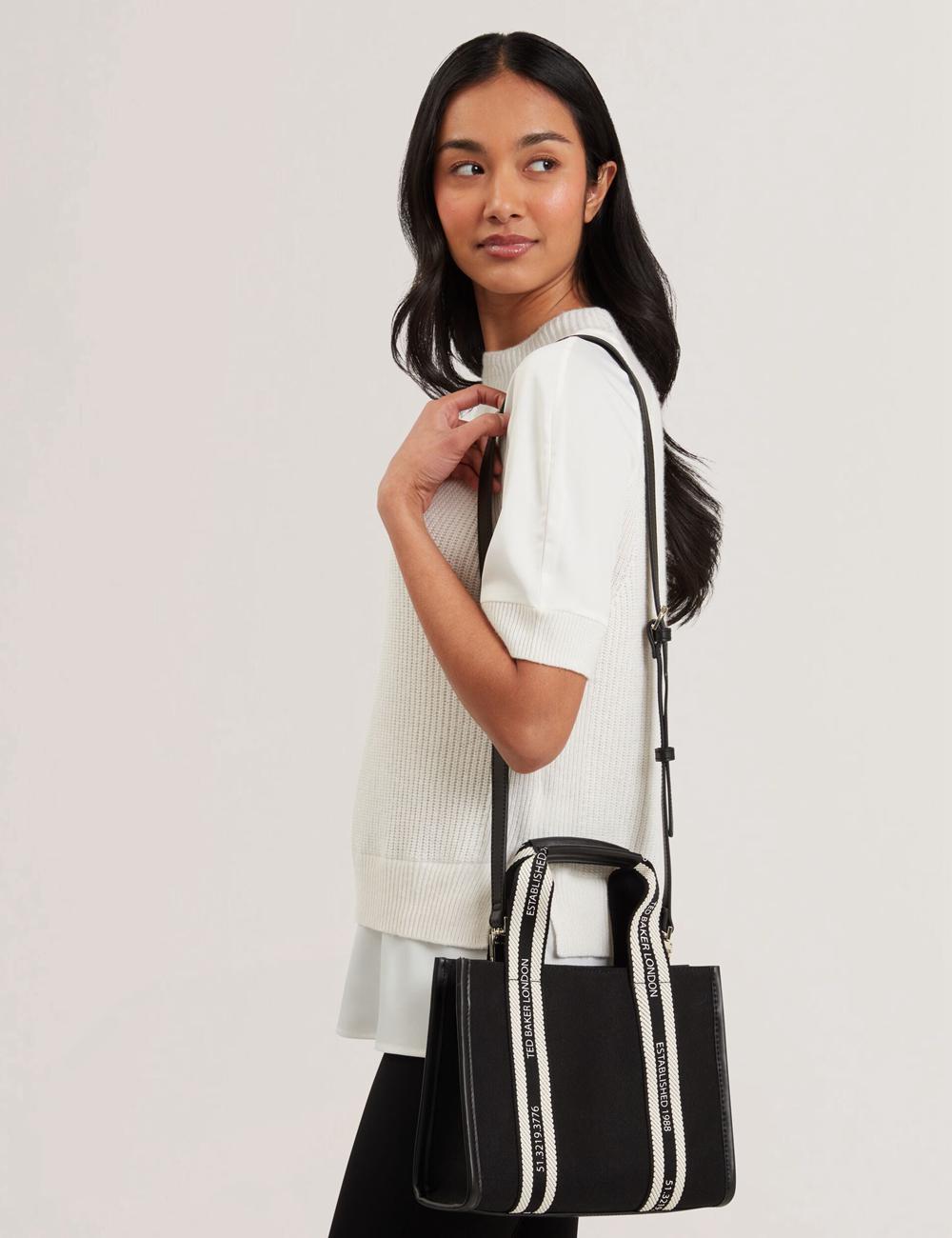 Black Ted Baker GEORJEA - Branded Webbing Canvas Small Women Tote Bags | SG  6125-VDJBR