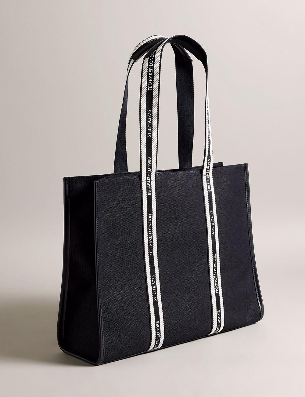 Black Ted Baker GEORJEY - Branded Webbing Canvas Large Women Tote Bags | SG  0798-WZHUL