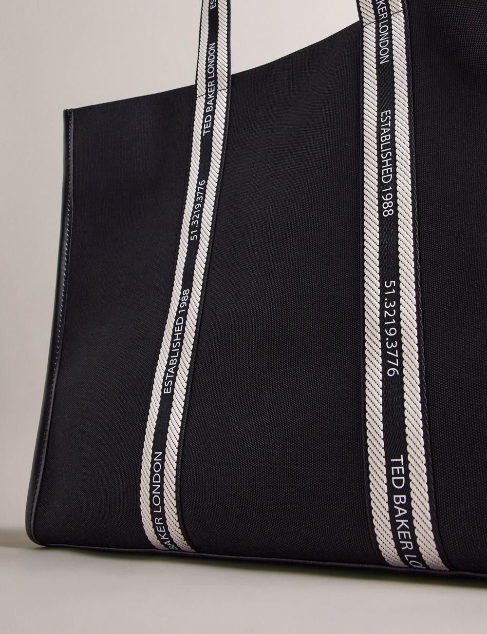 Black Ted Baker GEORJEY - Branded Webbing Canvas Large Women Tote Bags | SG  0798-WZHUL