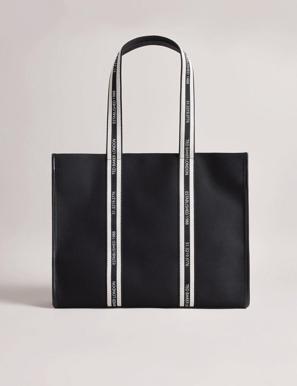Black Ted Baker GEORJEY - Branded Webbing Canvas Large Women Tote Bags | SG  0798-WZHUL