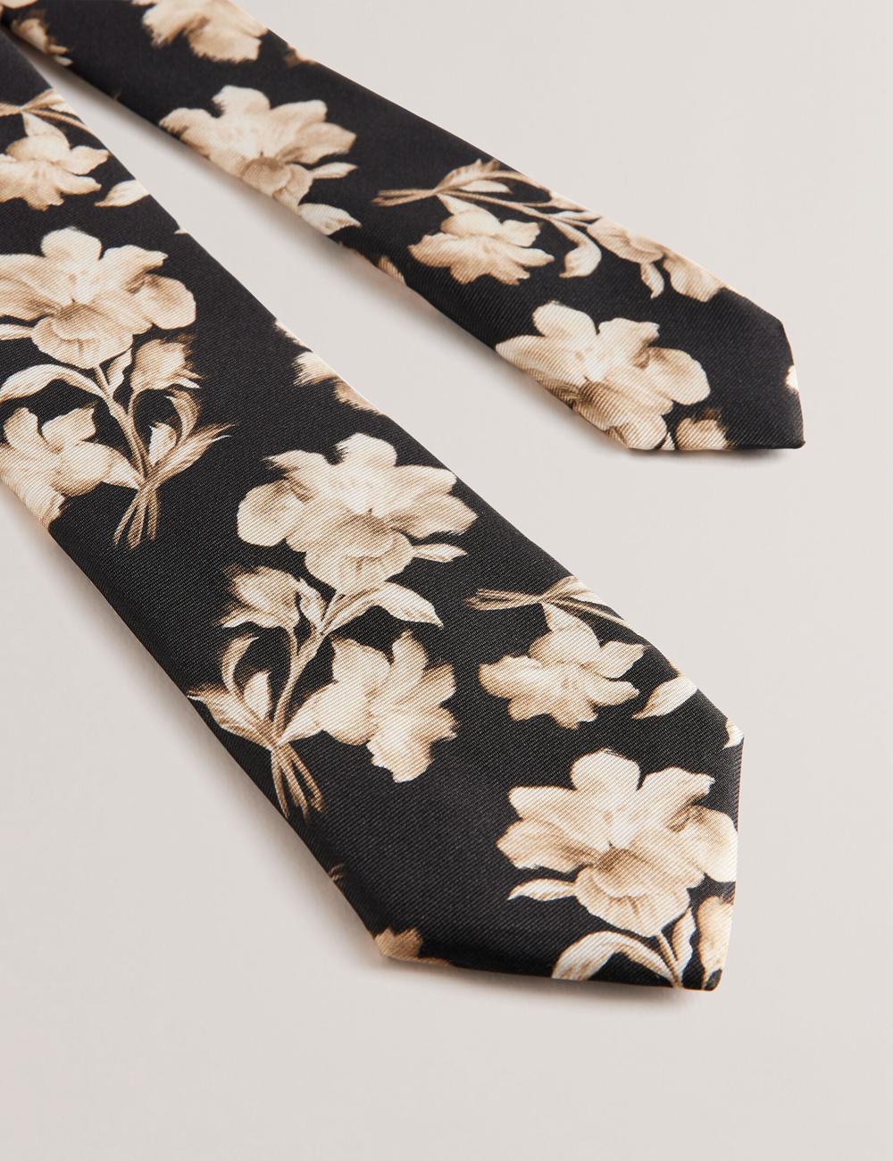 Black Ted Baker GOULDE - Two Tone Floral Print Silk Men Ties | SG  5478-SZUWN