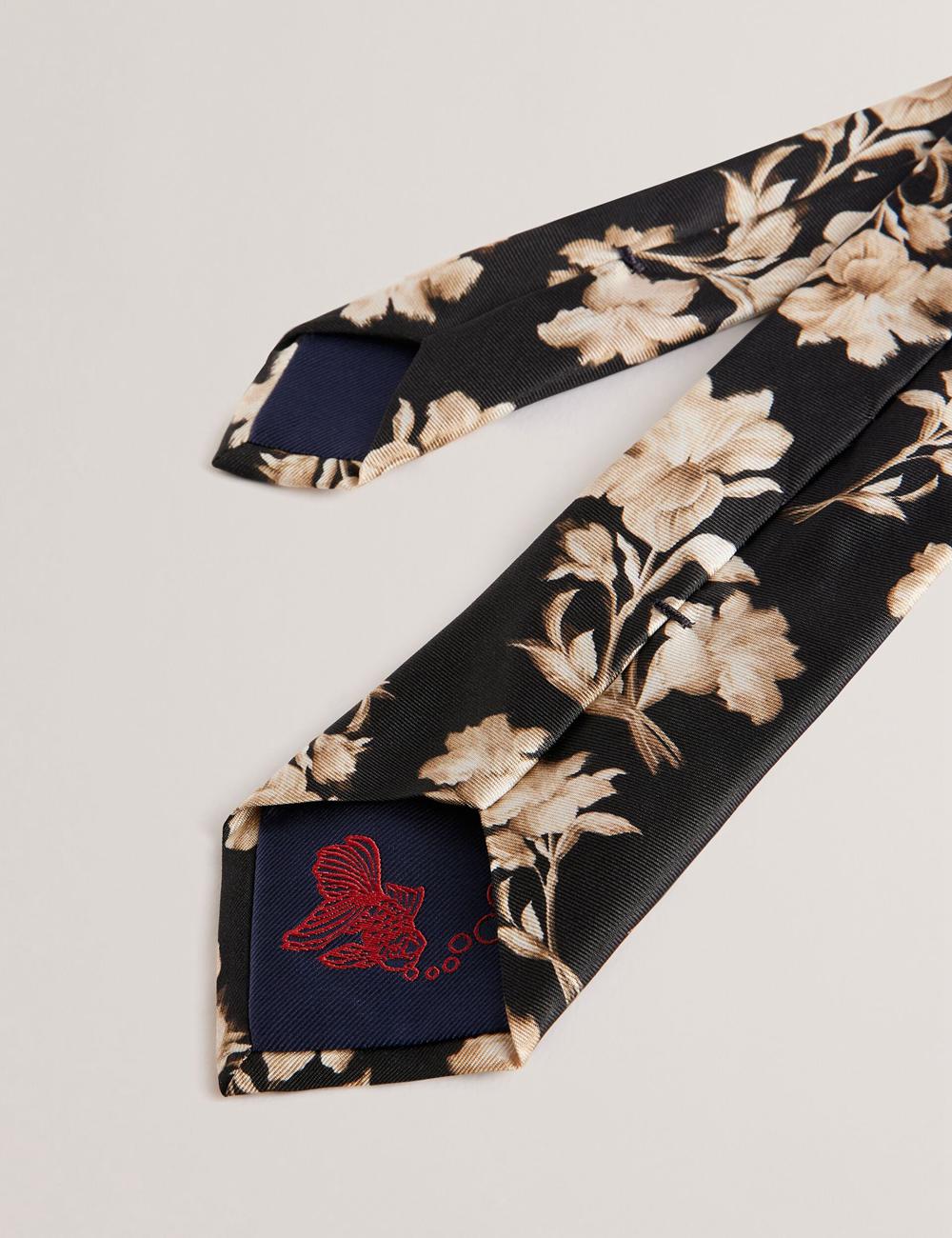 Black Ted Baker GOULDE - Two Tone Floral Print Silk Men Ties | SG  5478-SZUWN