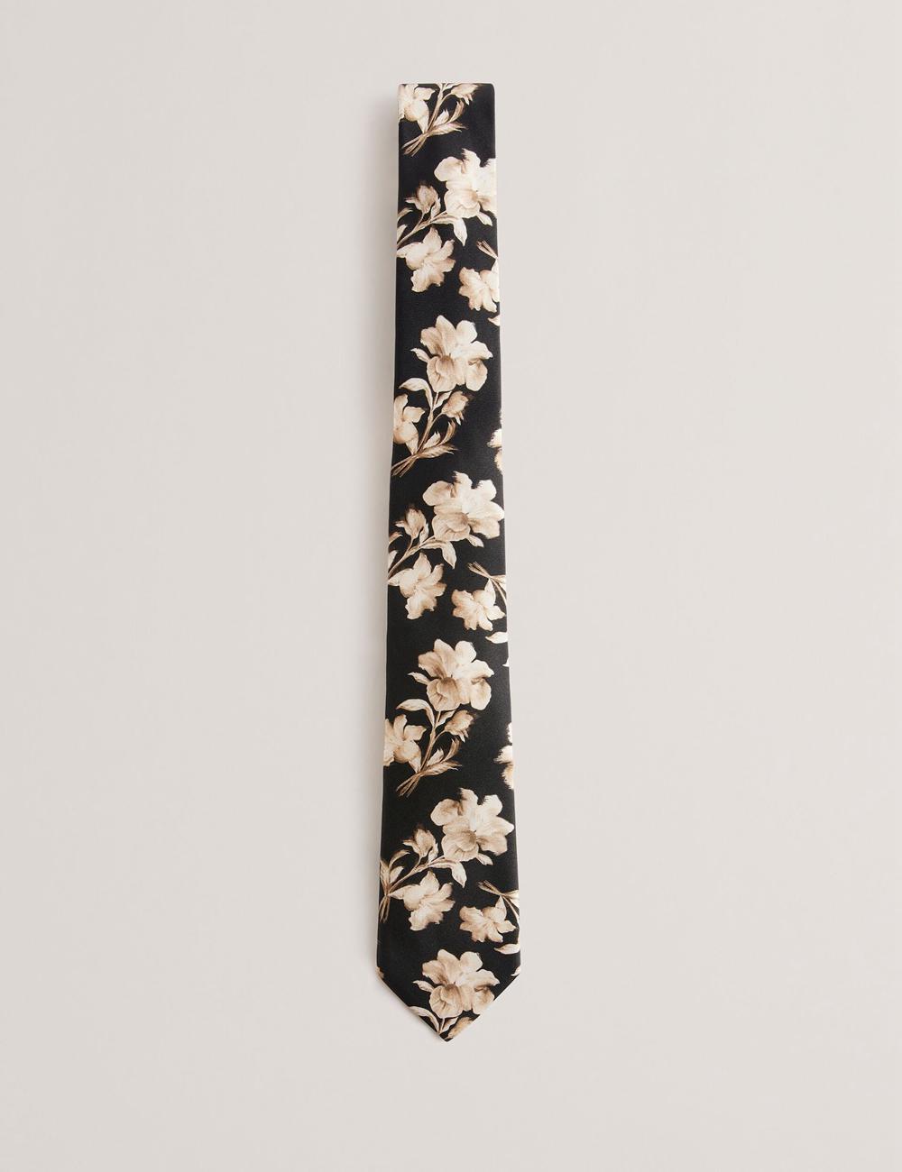 Black Ted Baker GOULDE - Two Tone Floral Print Silk Men Ties | SG  5478-SZUWN