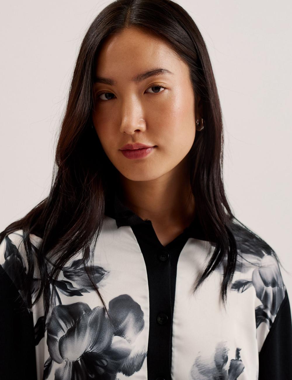 Black Ted Baker GWEENN - Monochrome Print Woven Front Women Cardigans | SG  3275-SJWVD