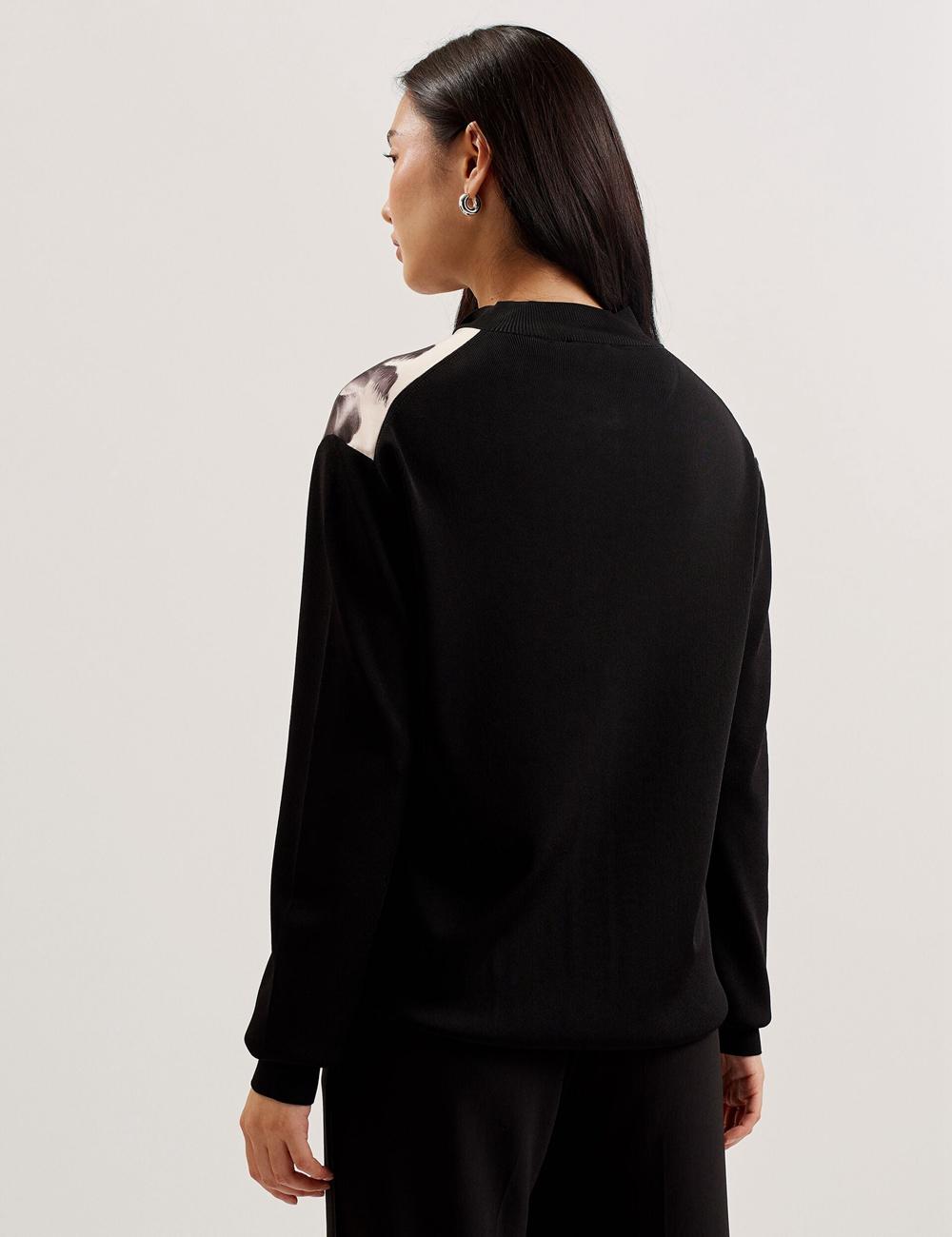 Black Ted Baker GWEENN - Monochrome Print Woven Front Women Cardigans | SG  3275-SJWVD