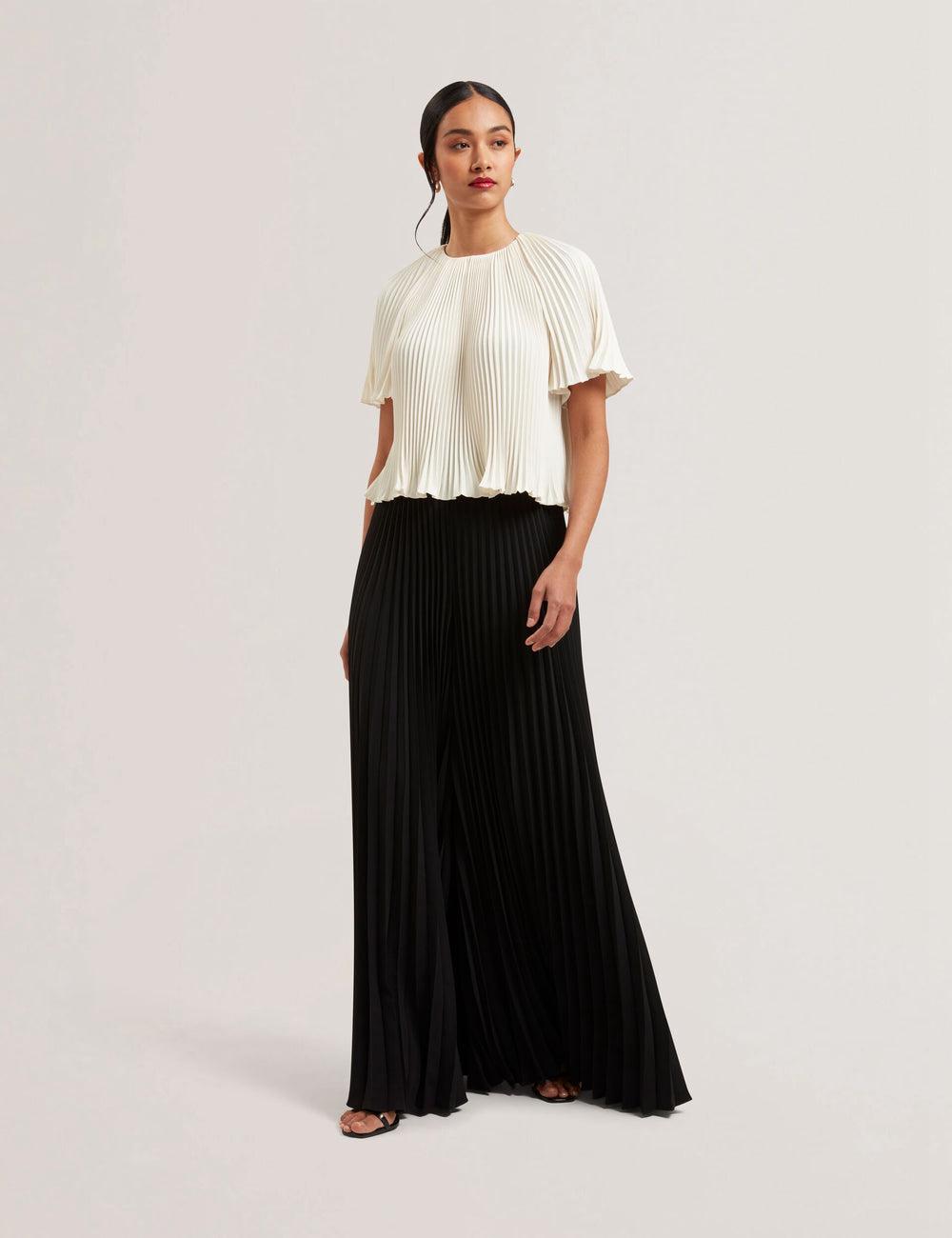 Black Ted Baker HARYX - Pleated Wide Leg Palazzo Women Trousers | SG  2596-SLKPH