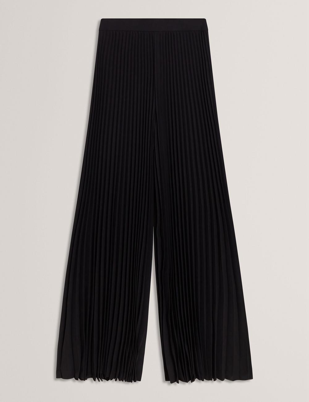 Black Ted Baker HARYX - Pleated Wide Leg Palazzo Women Trousers | SG  2596-SLKPH