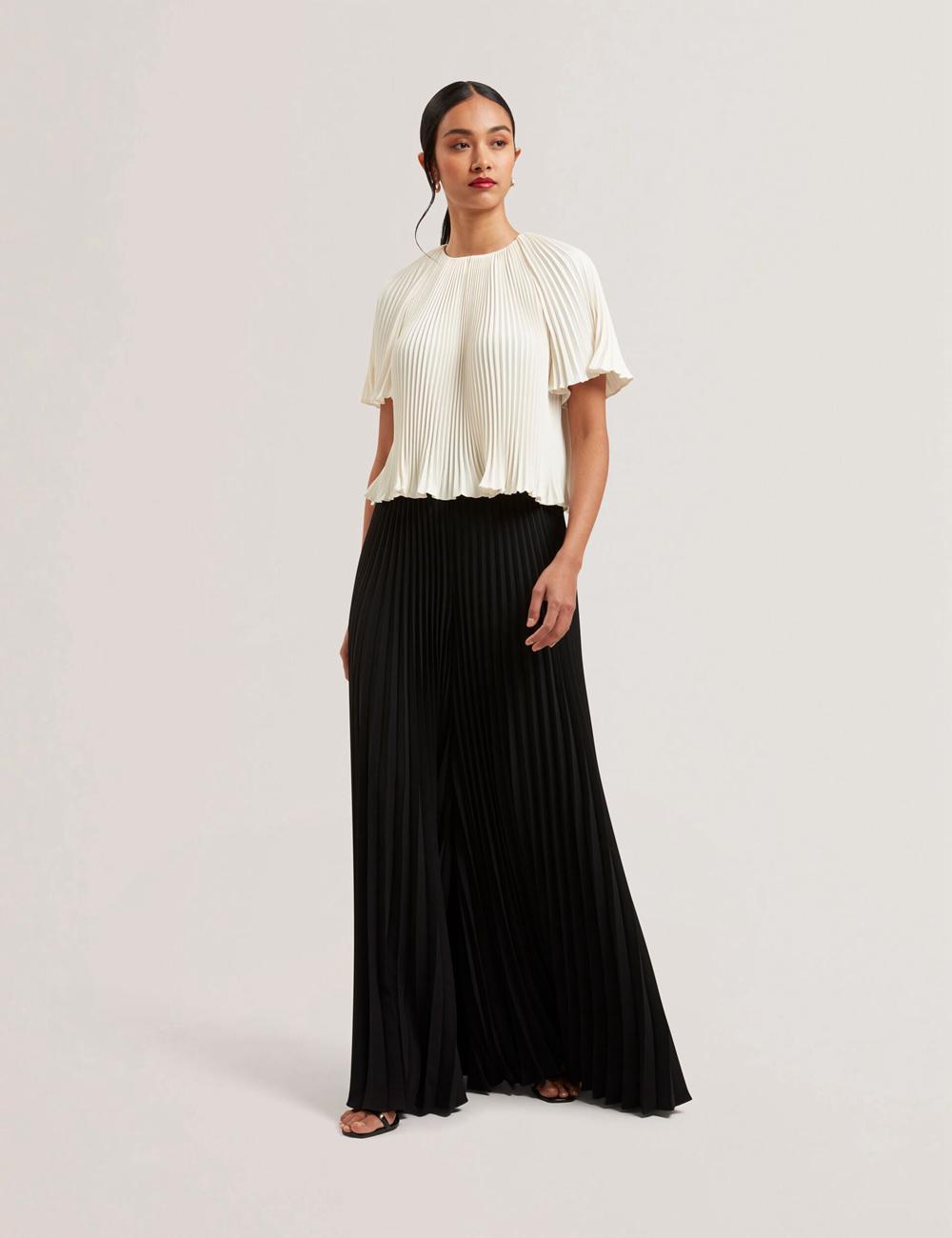 Black Ted Baker HARYX - Pleated Wide Leg Palazzo Women Trousers | SG  2596-SLKPH