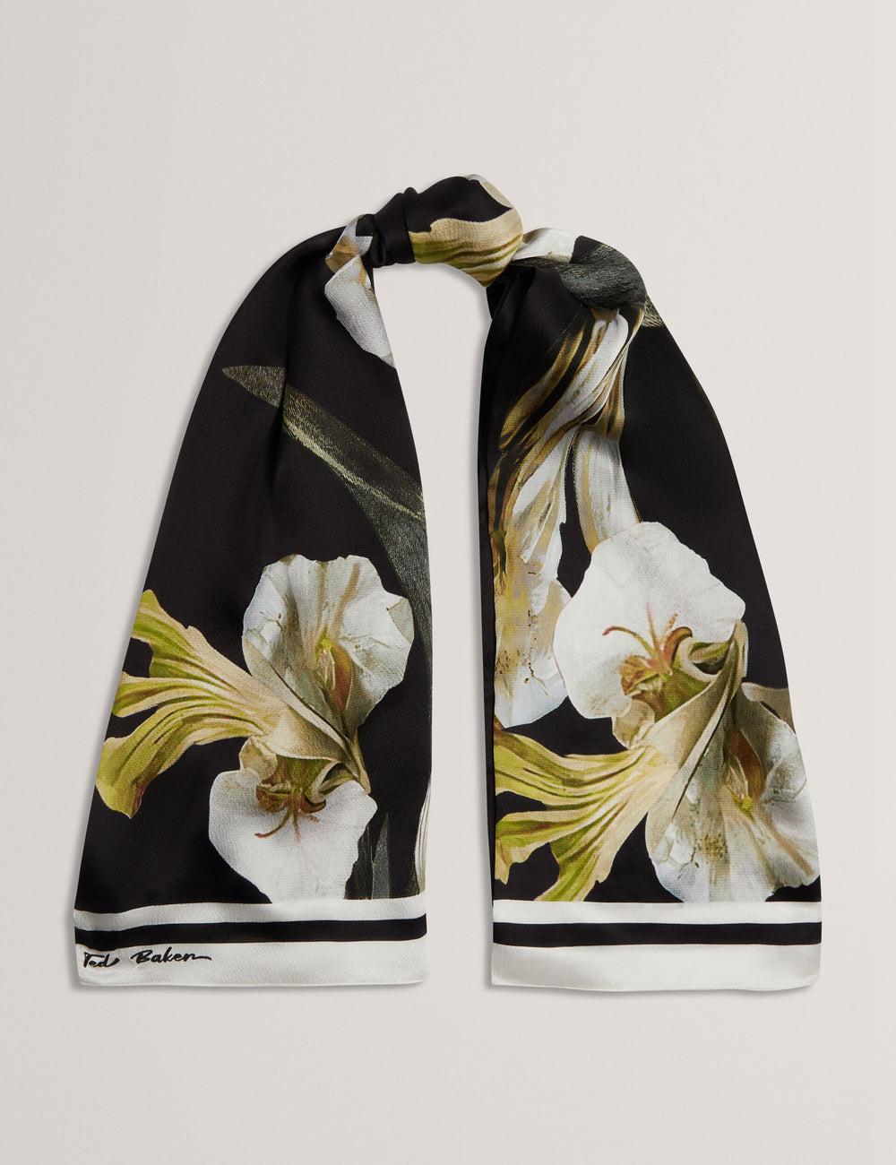 Black Ted Baker IRISSO - Floral Graphic Textured Long Silk Women Scarves | SG  8962-NJHWQ