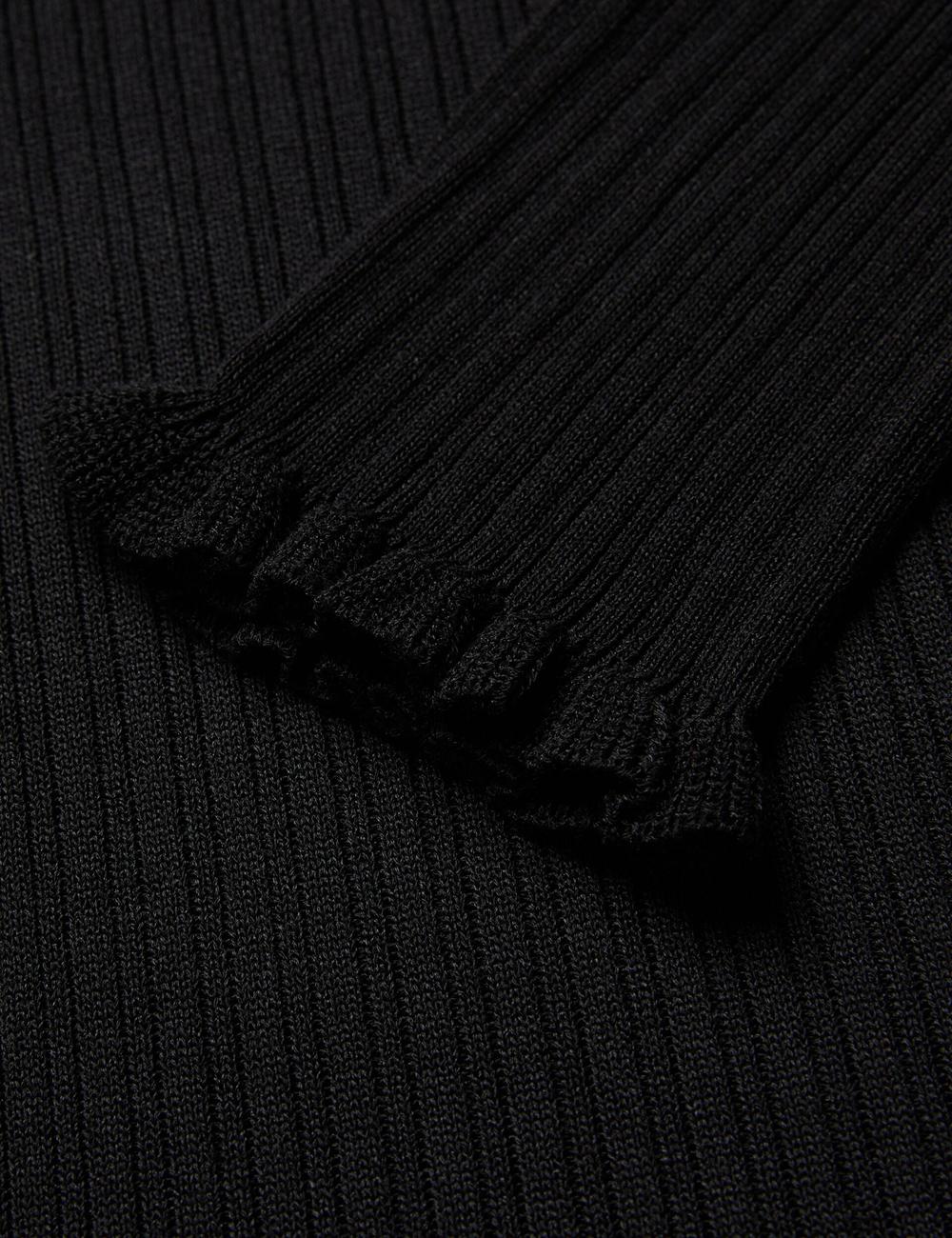 Black Ted Baker JANITTT - Ruffle Trim High Neck Ribbed Women Jumpers | SG  0728-MREXC