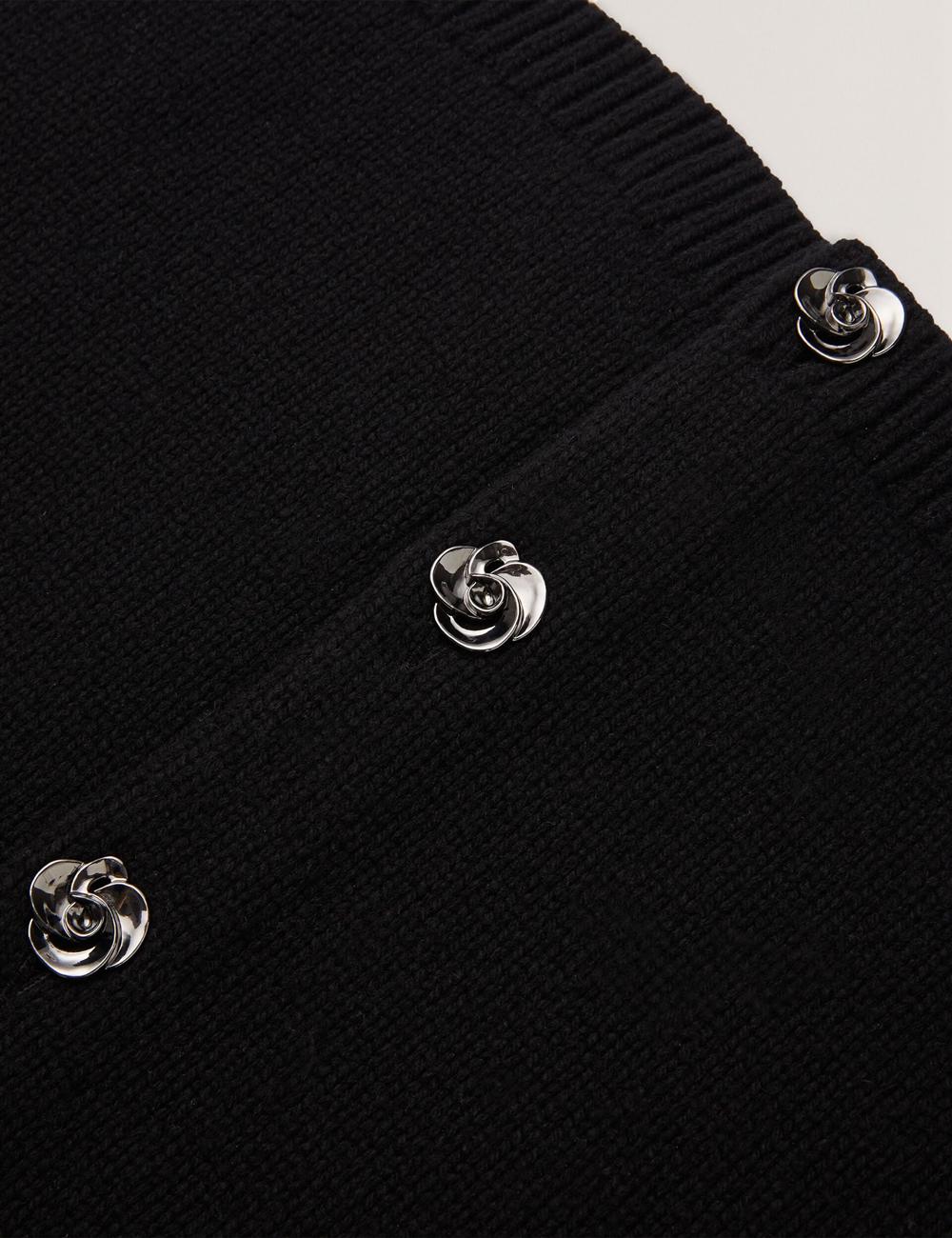 Black Ted Baker JAYCEY - Rose Button Knitted Crew Neck Women Cardigans | SG  8214-SIWER