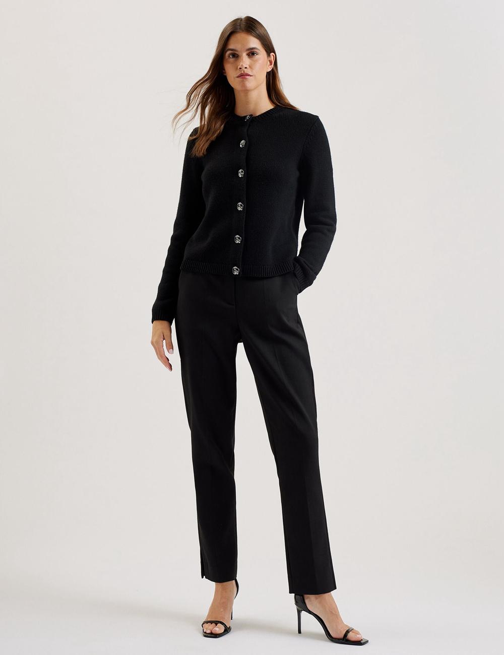 Black Ted Baker JAYCEY - Rose Button Knitted Crew Neck Women Cardigans | SG  8214-SIWER