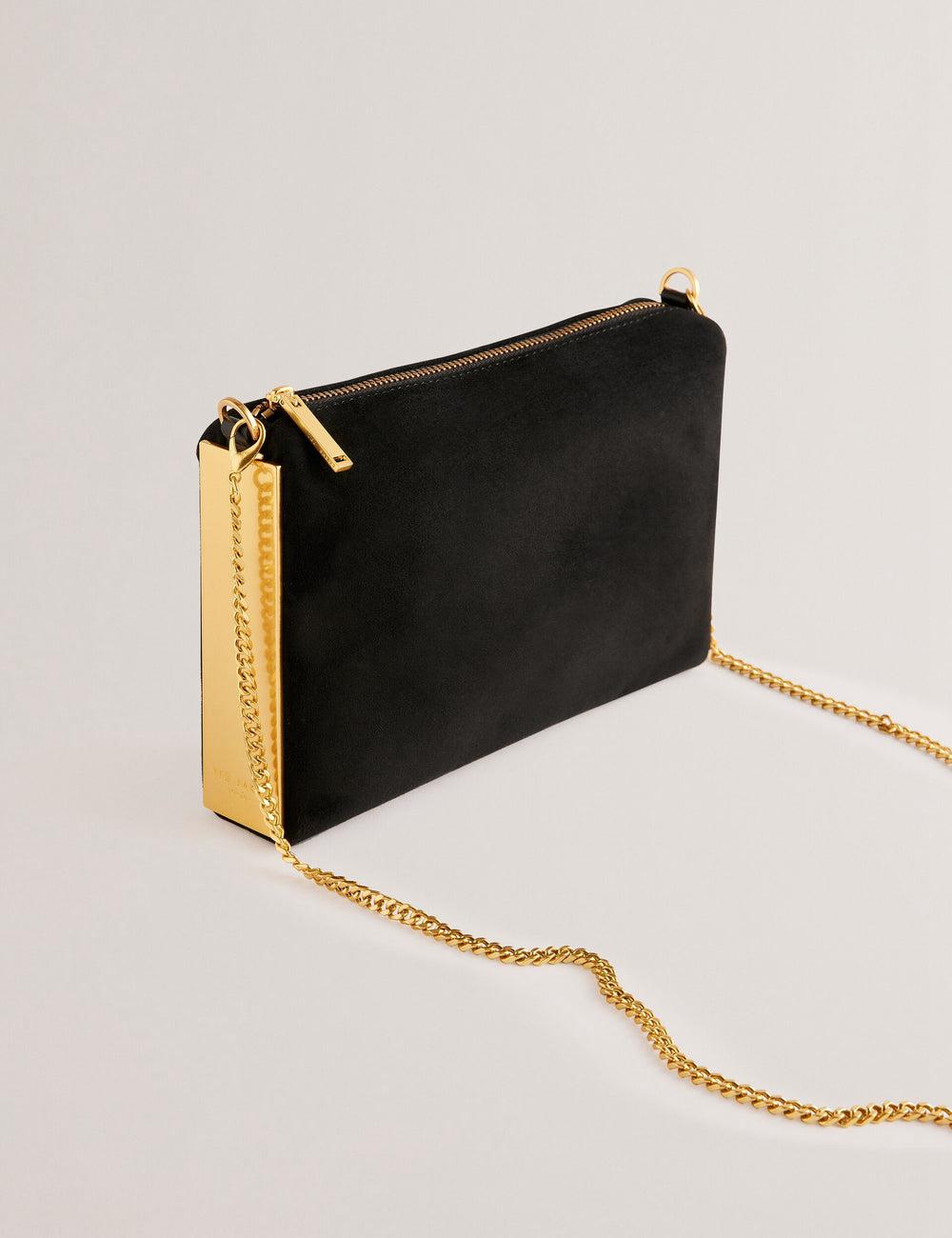 Black Ted Baker JEINER - Suede Clutch With Hardware Sides Women Clutch Bag | SG  0719-PVEOL