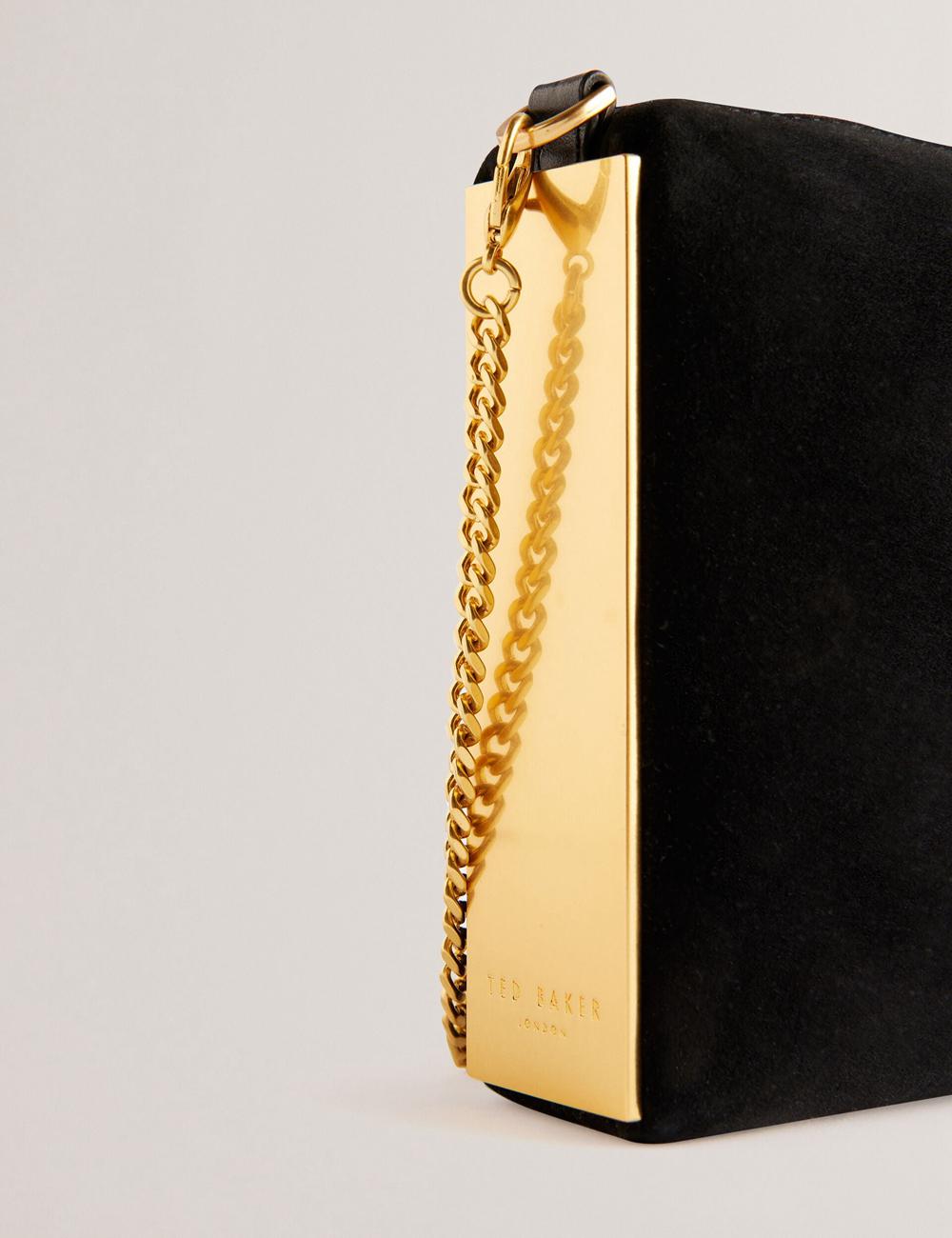 Black Ted Baker JEINER - Suede Clutch With Hardware Sides Women Clutch Bag | SG  0719-PVEOL